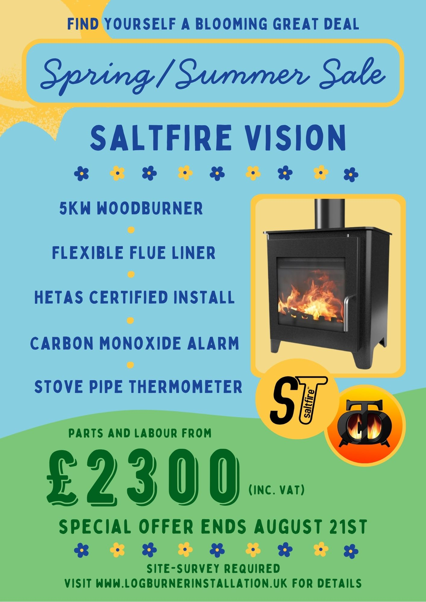 Woodburning stove installation plus 316/316 steel liner